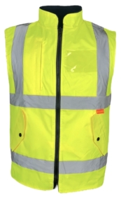 A photo of Yellow Hi Vis Reversible Fleece lined Body Warmer EN20471