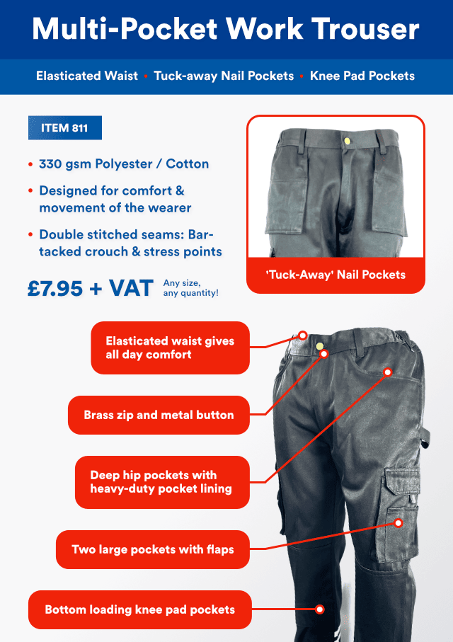 Multi-Pocket Work Trouser! Order now while stocks last! Press here to see more.