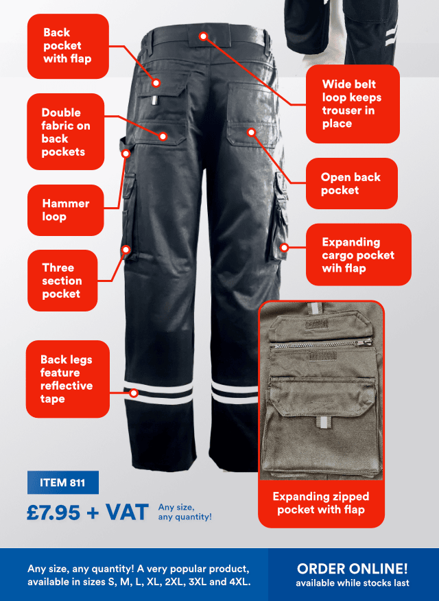 Multi-Pocket Work Trouser! Order now while stocks last! Press here to see more.